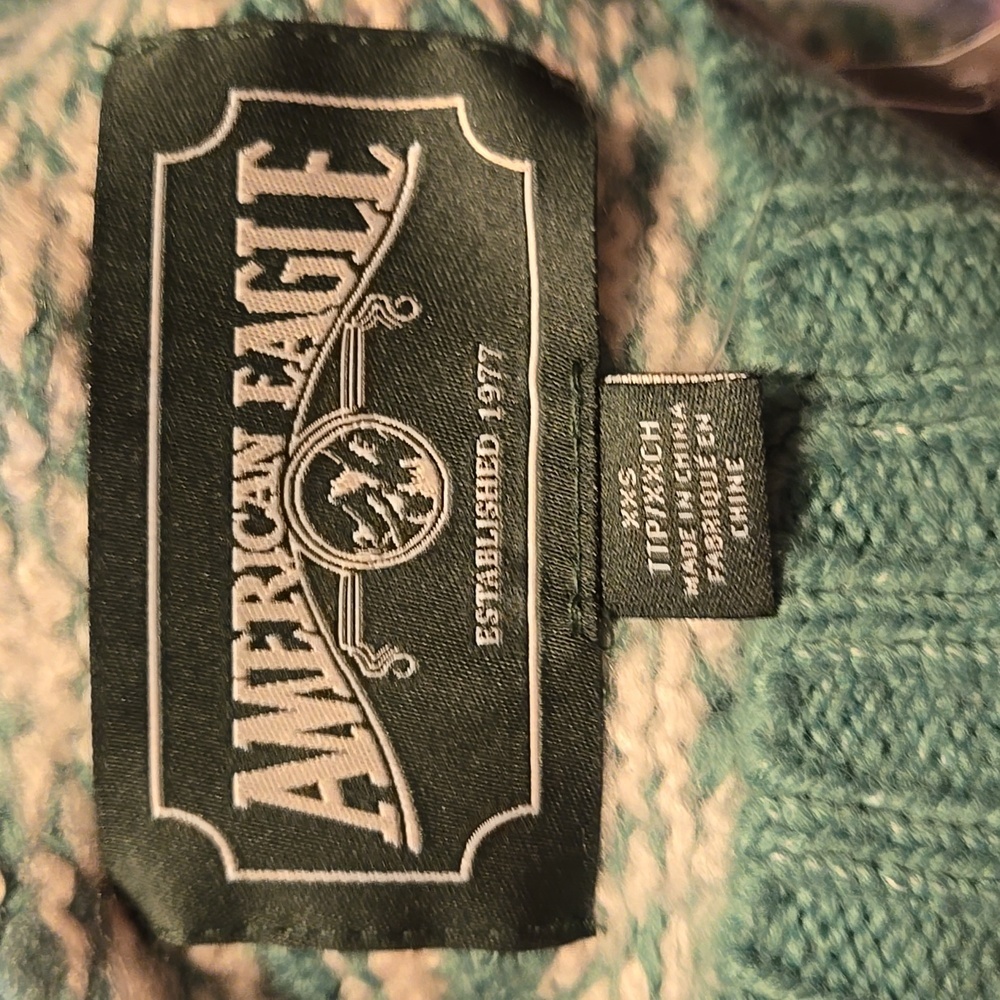 New American Eagle Green Fairisle Oversized Crewneck Sweater Size XXS or XS - Picture 4 of 6
